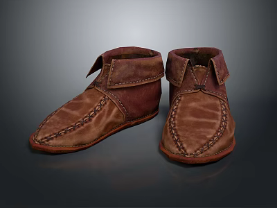 Handcrafted Brown Leather Ankle Boots With Stitched Design For Daily Use 3d model