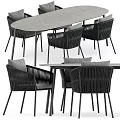 Modern Outdoor Dining Set With Gray Tabletop And Wicker Chairs With Cushions 3d model
