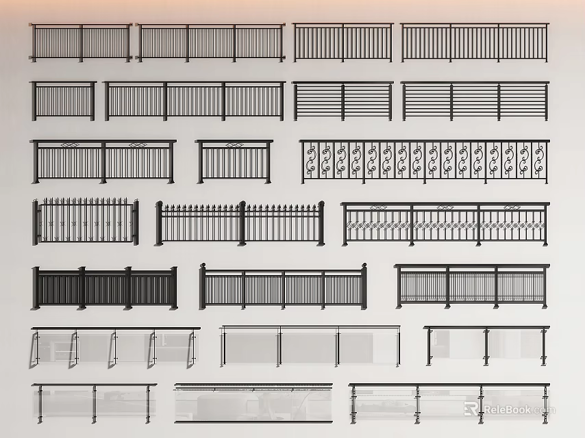 Decorative Fence Designs Featuring Various Patterns and Styles for Home and Outdoor 3d model 