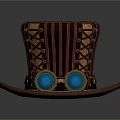 Steampunk Top Hat Design With Leather Striped Band Lacing And Binoculars