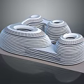 Cartoon Scene Featuring White Layered Circular Structures with Round Openings on Gray Platform 3d model