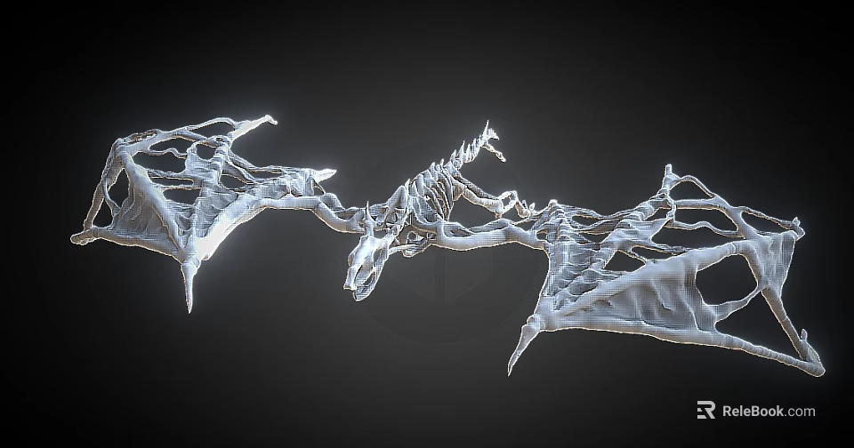 Flying Animal Dragon Skeleton Silver Skeletal Structure With Wings 3D Rendered On Dark Background 3d model 