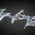 Flying Animal Dragon Skeleton Silver Skeletal Structure With Wings 3D Rendered On Dark Background