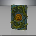 Wood Stone Decorative Square With Green Vines And Orange Spiral Texture