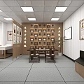 Traditional Chinese Medicine Clinic Interior With Wooden Furniture Decorative Paintings And Medicine Cabinets