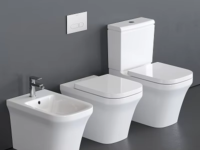 Modern White Toilets And Sink In Gray Bathroom Interior Design 3d model