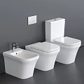 Modern White Toilets And Sink In Gray Bathroom Interior Design