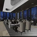 Modern Luxury Sales Office With Large Windows City Night View Sofas Chandeliers And Carpets