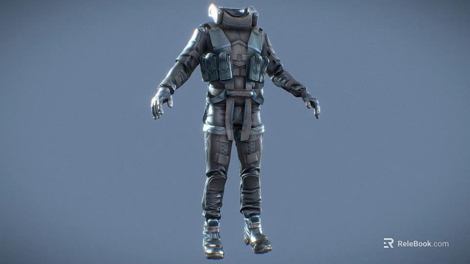 Futuristic Tactical Protective Suit With Armored Panels Functional Pockets And Dark Gray Fabric 3d model 