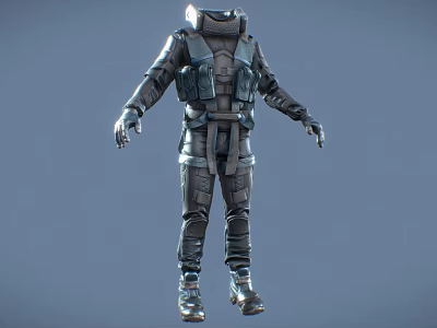 Futuristic Tactical Protective Suit With Armored Panels Functional Pockets And Dark Gray Fabric 3d model