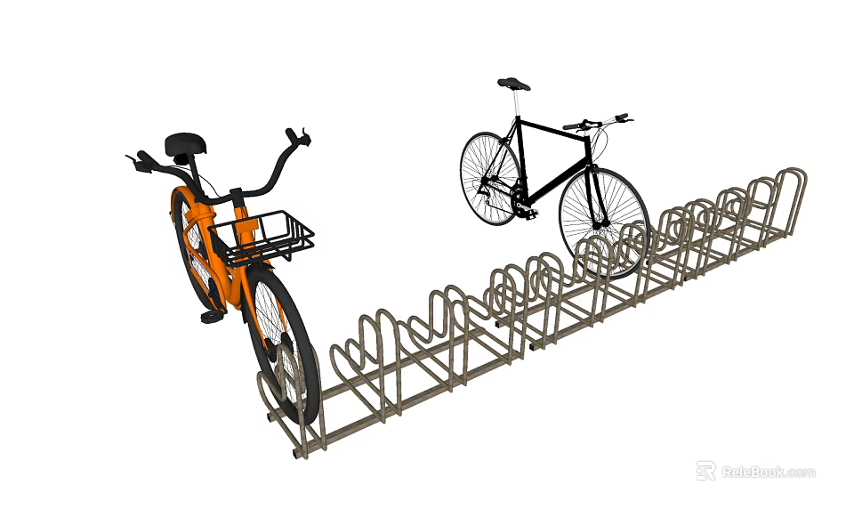 Bicycles Parked On Metal Bike Rack For Secure Parking Solution 3d model 