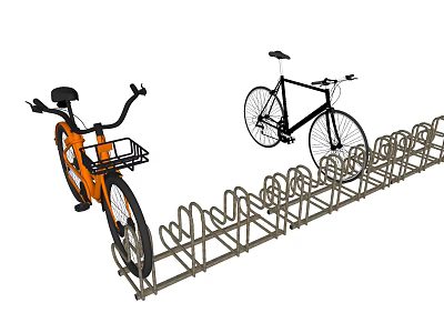 Bicycles Parked On Metal Bike Rack For Secure Parking Solution 3d model