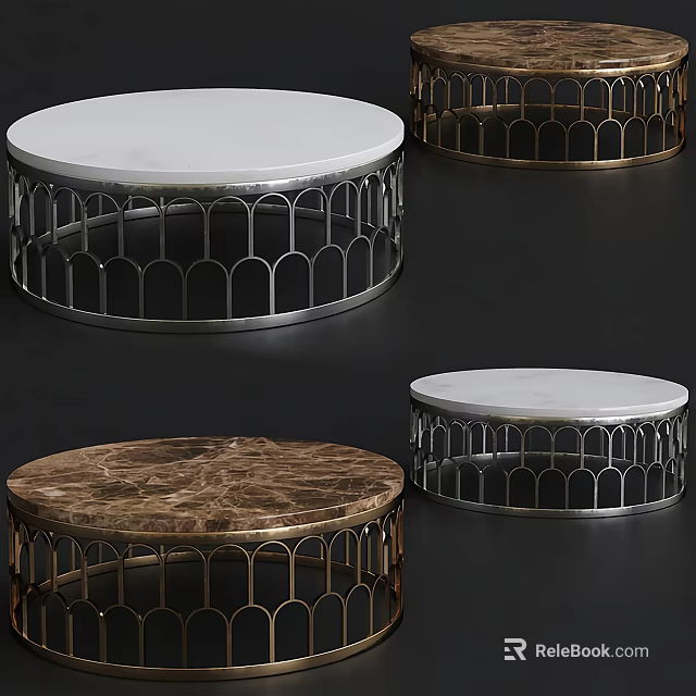Round Marble Top Coffee Table with Modern Metal Frame and Stylish Design Options 3d model 