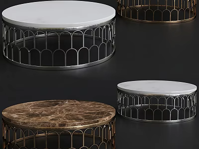 Round Marble Top Coffee Table with Modern Metal Frame and Stylish Design Options 3d model