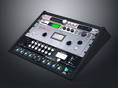 Professional Electronic Audio Mixer With Digital Display Control Panel Knobs And Faders 3d model