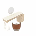 Modern Elegant Dressing Table With Marble Top Gold Frame Orange Velvet Chair And Beige Drawer Cabinet