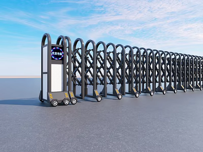 Electric Retractable Gate With Welcome Display And Black Metal Structure Outdoor 3d model