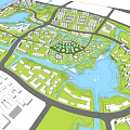 Birds Eye View Urban Planning Design With Lakes Green Spaces And Residential Areas