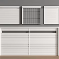White Window Shutters And Shutter Door With Gray Background And Wooden Floor
