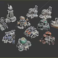 Cartoon Scene With Various Mechanical Structures Tower Like Shapes Dome Designs Antennas And Colorful Pipes