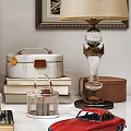 Elegant Decorative Ornament Set With Glass Lamp Metal Cage And Leather Box