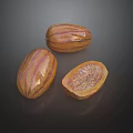 Fresh Cocoa Pods with Striped Yellow and Pink Skin and Halved Showing Inner Texture