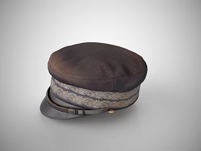 Vintage Brown Flat Top Hat With Decorative Band And Leather Strap Detail 3d model