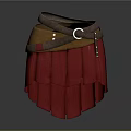 Red Fringed Skirt With Brown Suede Belt And Metal Buckle Design