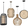 Modern Chandeliers with Rattan Wood Metal Cage and Round Designs for Home Decor Lighting