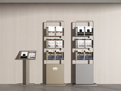 Modern Retail Display Racks With Product Shelves And Stand In Neutral Design 3d model