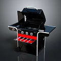 Black Outdoor Grill With Open Lid Red Storage Compartment And Wheels 3d model
