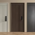 Modern Security Doors with Neutral Colors Vertical Panel Lines and Smart Lock Handles 3d model