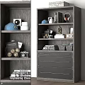 Modern Wardrobe With Shelves Drawers And Stored Books Headphones Camera Decorative Balls