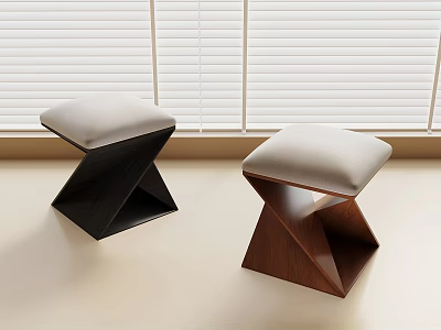 Modern Black And Brown Stools With X Shaped Legs Light Padded Seats By Window Blinds 3d model