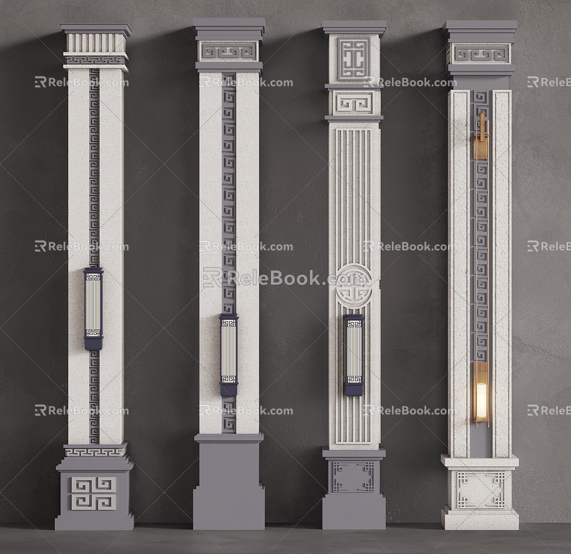 New Chinese Style Column Chinese Style Villa Corner Column Corner Column 3d model