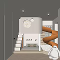 Modern Kids Room Interior With Orange Spiral Slide Loft Bed And Alphabet Decor
