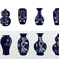 Blue And White Decorative Pendants With Various Shaped Vases And Patterns