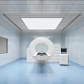 Modern CT Scanner In Medical Examination Room With Blue Floor And Control Console