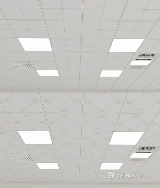 Modern Ceiling Design With White Panels Recessed Lights And Geometric Patterns 3d model