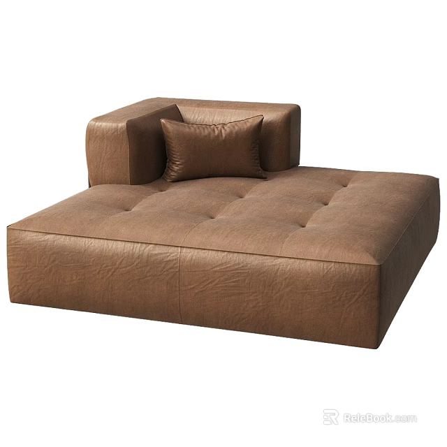 Brown Leather Lazy Sofa With Button Tufted Design And Pillow Accent 3d model