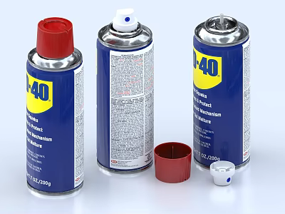 Three WD-40 Household Spray Cans With Multi Use Lubricant And Red White Caps 3d model