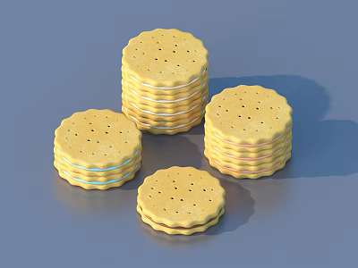 Stacked Yellow Sandwich Cookies with Holes on Surface and Various Heights 3d model