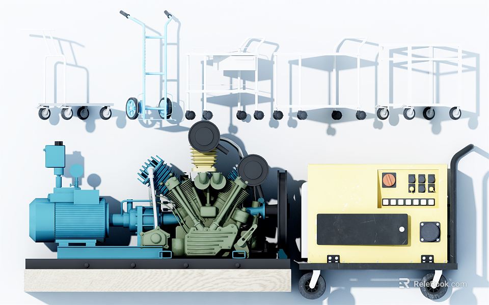 Industrial Engine Integrated With Generator And Control Panel For Mobile Mechanical Use 3d model 