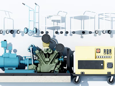 Industrial Engine Integrated With Generator And Control Panel For Mobile Mechanical Use 3d model