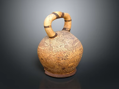 Traditional Clay Pottery Jar With Decorative Handle And Intricate Carved Patterns 3d model