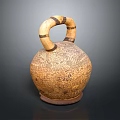 Traditional Clay Pottery Jar With Decorative Handle And Intricate Carved Patterns
