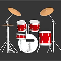 Red Drum Set With Cymbals And Drum Stool On Reflective Dark Background 3d model