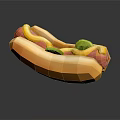 Low Poly 3D Hot Dog Model With Mustard Ketchup And Pickles