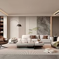 Modern Living Room Interior Design With Sofa Armchair Coffee Table Floor Lamp And Marble Wall