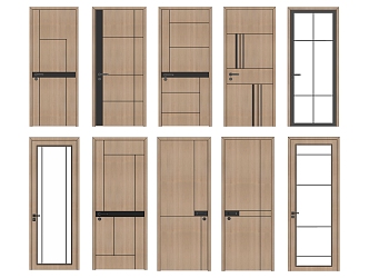 Modern swing door single door combination paint wood door 3d model